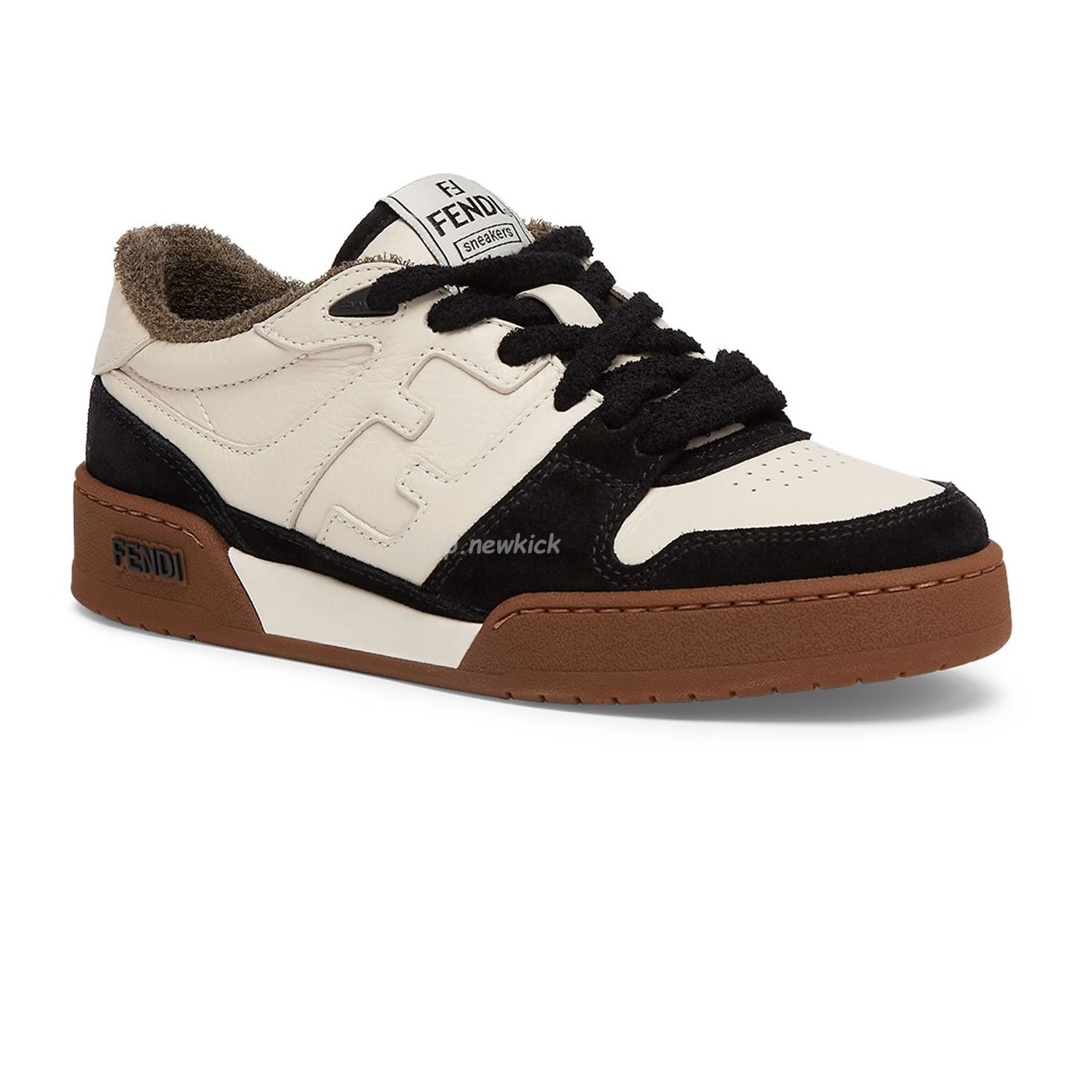 Fendi Match Cream Black White Suede And Leather Low Top Sneakers (8) - newkick.app